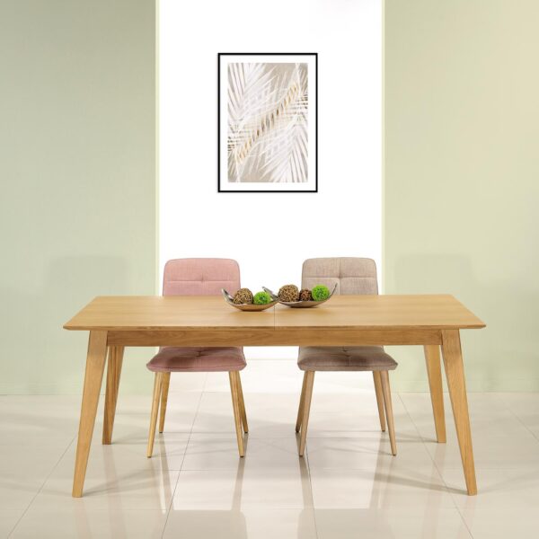 Table de repas rectangulaire Thibaut de ligne Contemporaine avec 2 allonges portefeuilles réalisée en Chêne