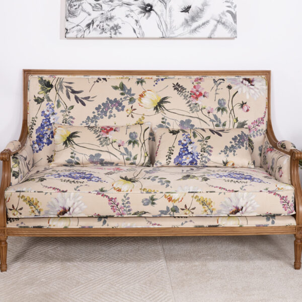 Banquette 2 places de style Louis XVI réalisé en Chêne massif  Tissu FSM