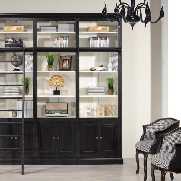 Bibliothèque 6 portes Naël réalisée en Chêne Massif de style Directoire avec échelle