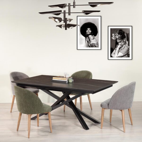 Table de repas extensible plateau céramique 180x100 avec 2 allonges intégrées de 50 cm