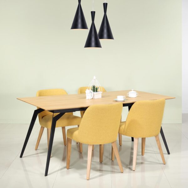 Table de repas extensible plateau Chêne 180x100 et 4 pieds acier laqué noir avec 1 allonge intégrée de 70 cm