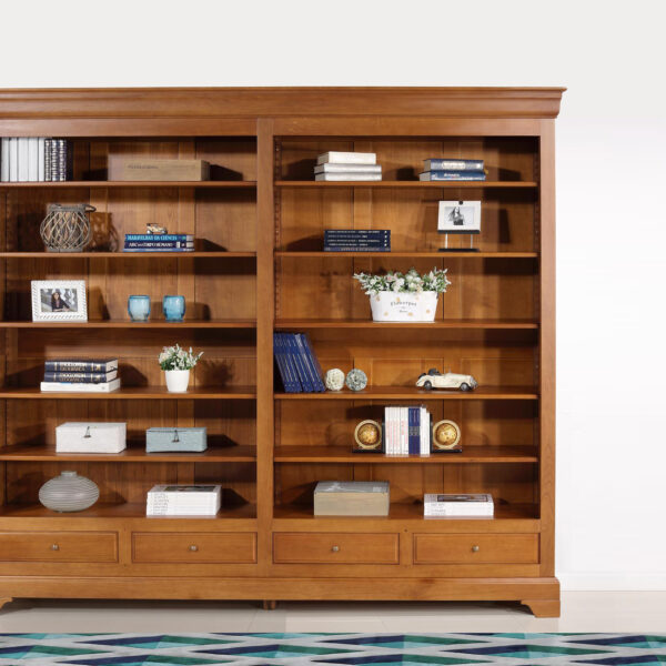 Bibliothèque ouverte Florent réalisée en Chêne Massif de style Louis Philippe