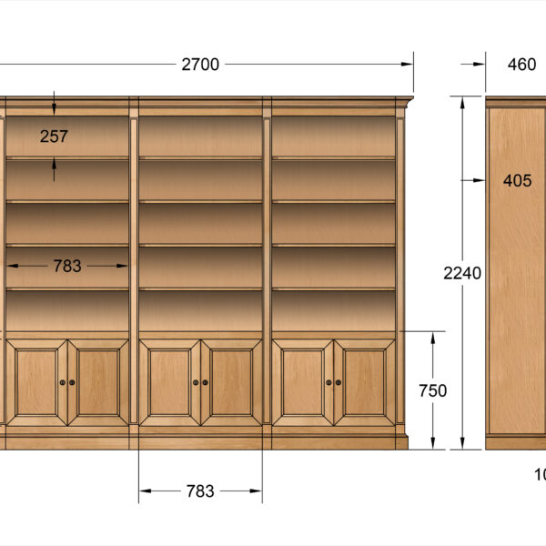 Bibliothèque 6 portes Naël réalisée en Chêne Massif de style Directoire