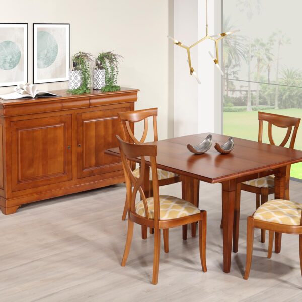 Table Carrée à volets  Diamètre 120 réalisée en merisier massif de style Louis Philippe 7 allonges de 40 cm SEULEMENT 1 DISPONIBLE