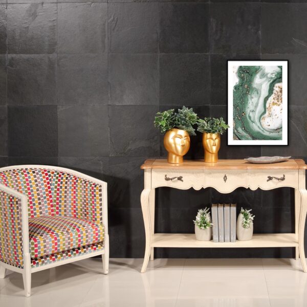 Console Sacha réalisée en Chêne de style Louis XV  Finition Chêne naturel et Brossé Lin Patiné