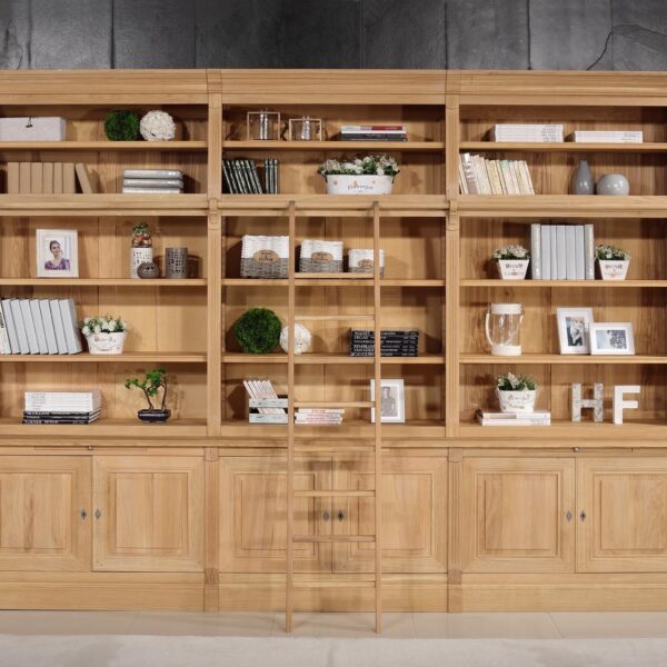 Bibliothèque 2 corps 6 portes Alix, réalisée en Chêne Massif de style Directoire AVEC ECHELLE
