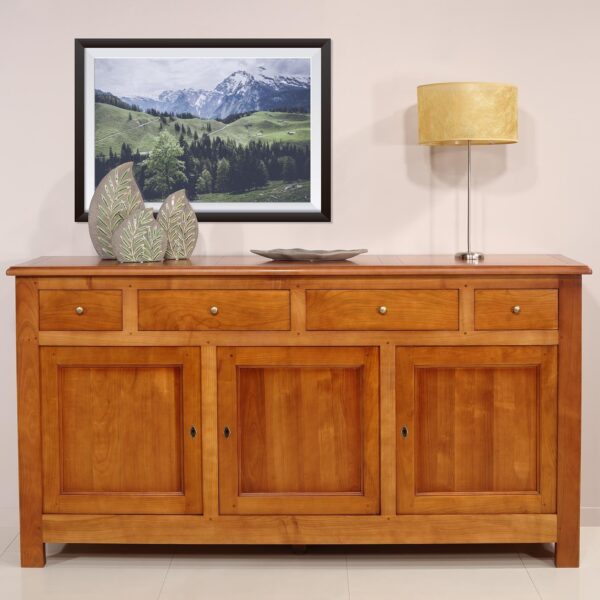 Buffet 3 portes 4 tiroirs réalisé en MERISIER Massif de style Campagne