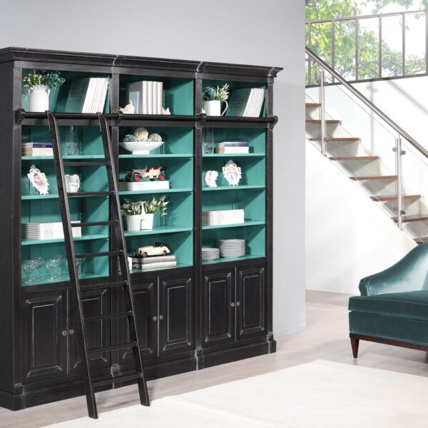 Bibliothèque 6  portes Naël réalisée en Chêne Massif de style Directoire AVEC ECHELLE