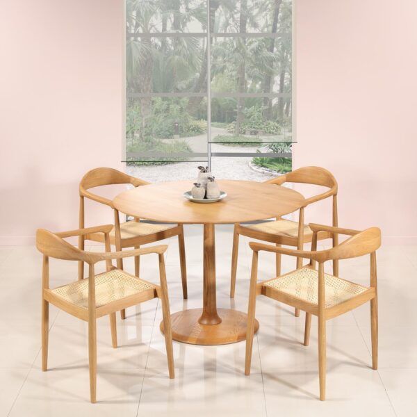 Petite table ronde pieds central réalisée en Frêne Massif Diamètre 90 cm Finition chêne naturel