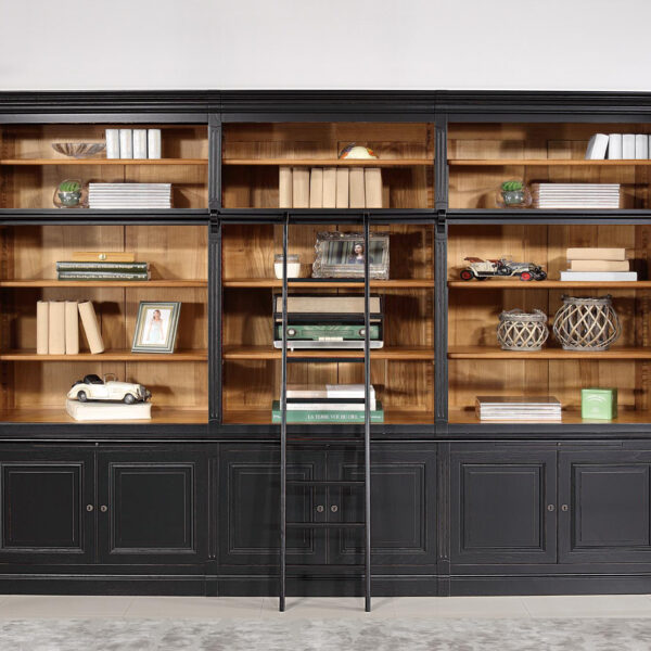 Bibliothèque 2 corps 6 portes Alix, réalisée en Chêne Massif de style Directoire AVEC ECHELLE