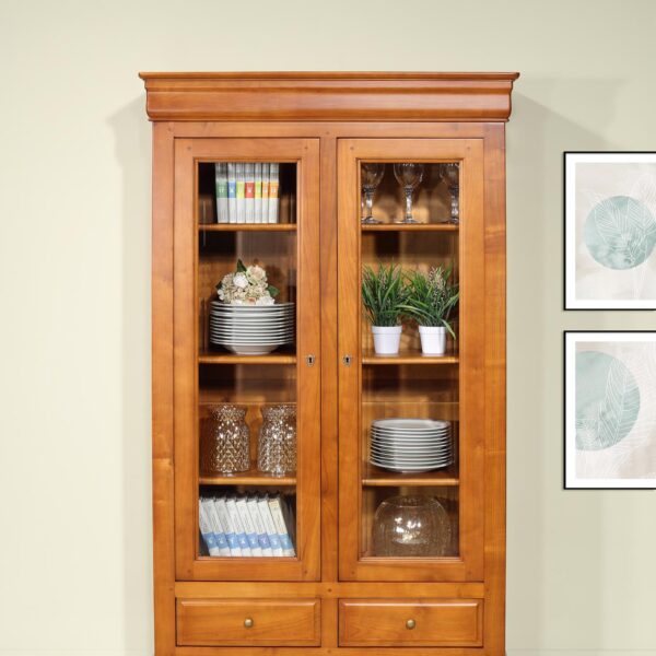 Bibliothèque 2 portes Amandine, réalisée en Merisier Massif de style Louis Philippe