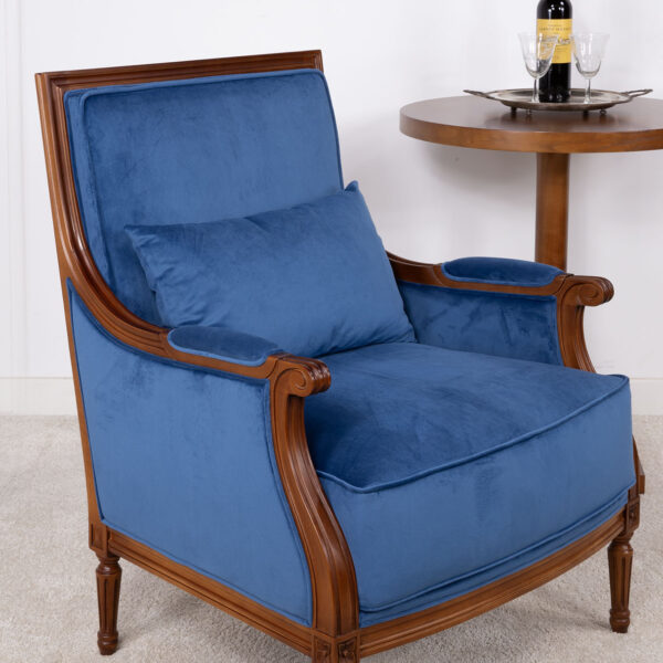 Fauteuil Laura de style Louis XVI réalisé en hêtre massif  Tissu Bleu