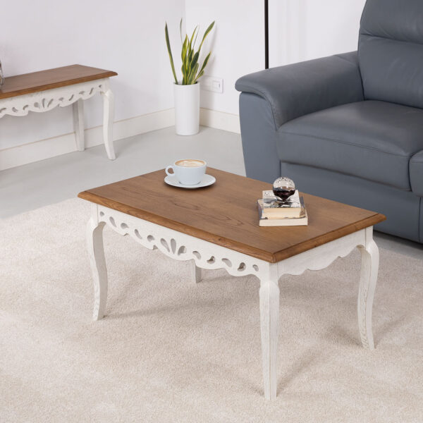 Table basse réalisé en chêne de style Campagne  Chêne doré et Ivoire Patiné