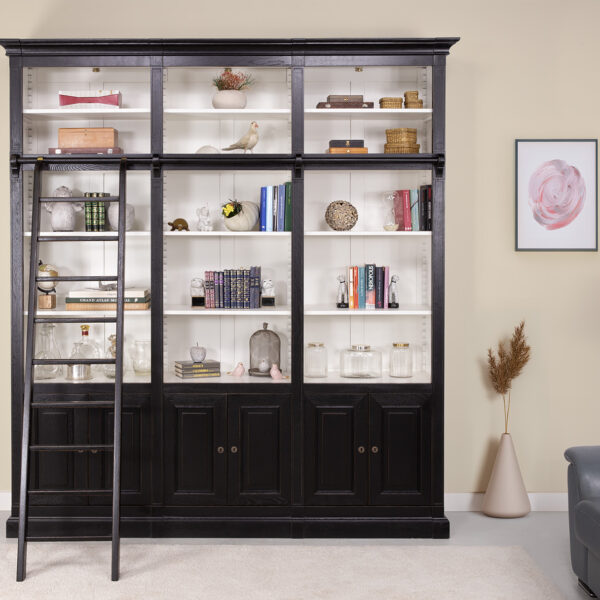 Bibliothèque 6 portes Naël réalisée en Chêne Massif de style Directoire avec échelle