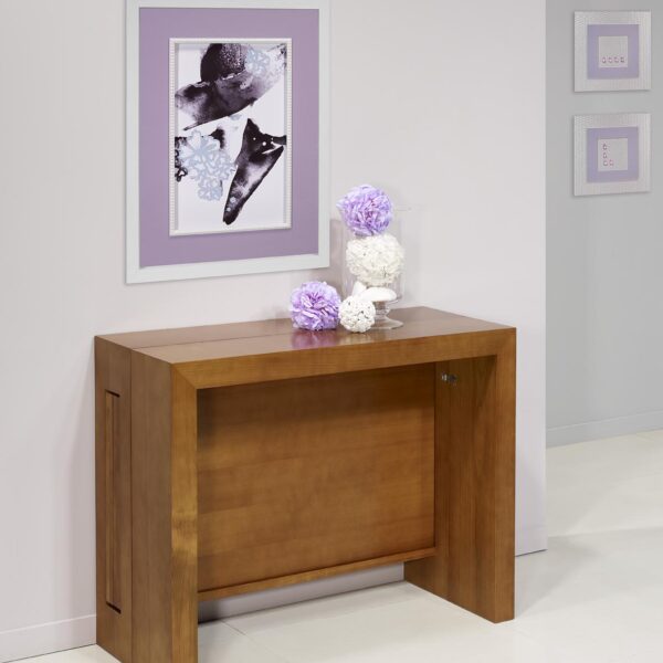 Console extensible réalisée en Merisier Contemporaine 4 allonges Seulement 1 disponible