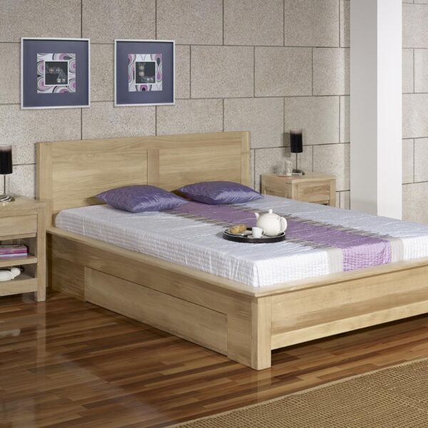 Lit Collection Nature 140*190 réalisé en Chêne massif  AVEC TIROIRS Finition chêne Brossé