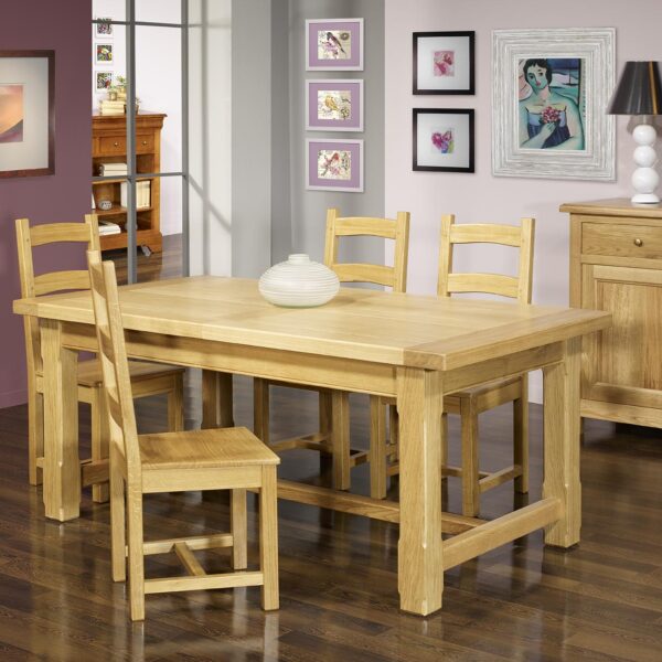 Table de ferme rectangulaire AXEL réalisée en Chêne massif 160x100 + 2 allonges de 45 cm