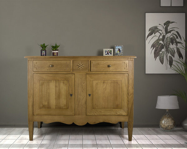 Buffet 2 portes 2 tiroirs Rose des vents réalisé en Chêne Massif de style Directoire