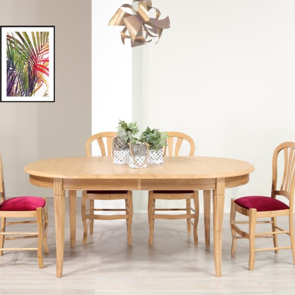 Table ovale Christophe 180*100 réalisée en Chêne Massif de style Louis Philippe 2 allonges incorporées de 40 cm Plateau marqueté  SEULEMENT 1 DISPONIBLE