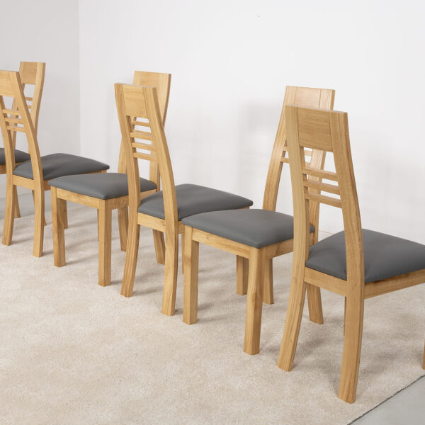 Lot de 6 Chaises Pierre réalisée en chêne  massif CONTEMPORAINE  Assise recouverte d'une moleskine grise