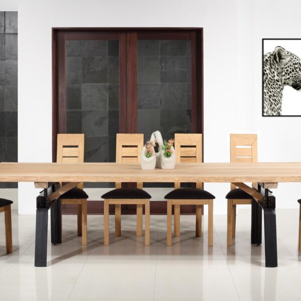 Table de repas fer et chêne massif 300x100 Epaisseur de la planche 4,5 cm MODELE UNIQUE