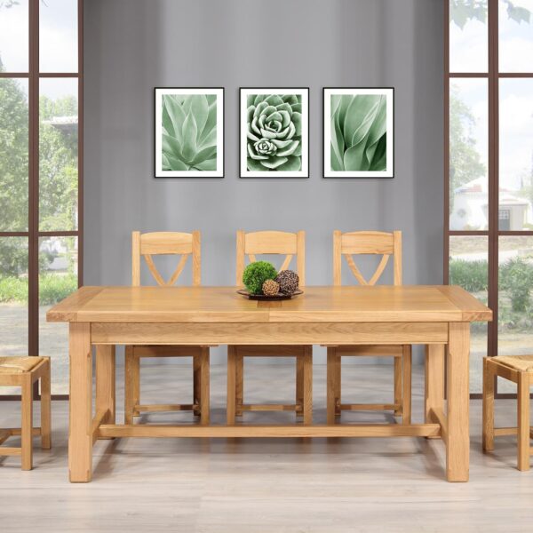 Table de Ferme Axel réalisée en Chêne Massif 200x100 + 2 allonges de 45 cm Pieds Chanfreins