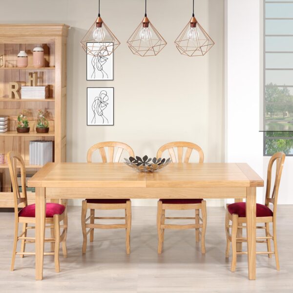 Table de Ferme Rectangulaire François réalisée en Chêne massif  180*90 + 2 allonges de 40 cm Finition Chêne naturel