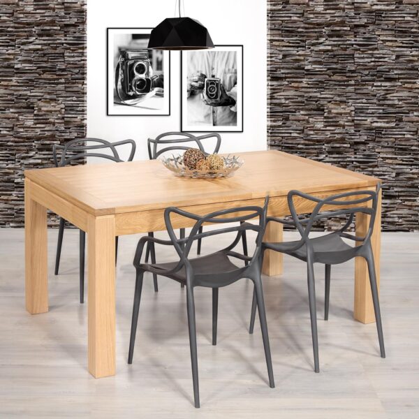 Table de repas rectangulaire Théo, 160x100 + 2 allonges intégrées,  réalisée en Chêne Ligne Contemporaine Finition Chêne traditionnelle