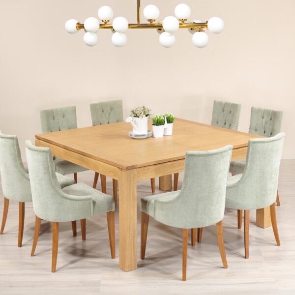 Table de repas carrée Isaac de ligne Contemporaine avec 1 allonge portefeuille réalisée en Chêne