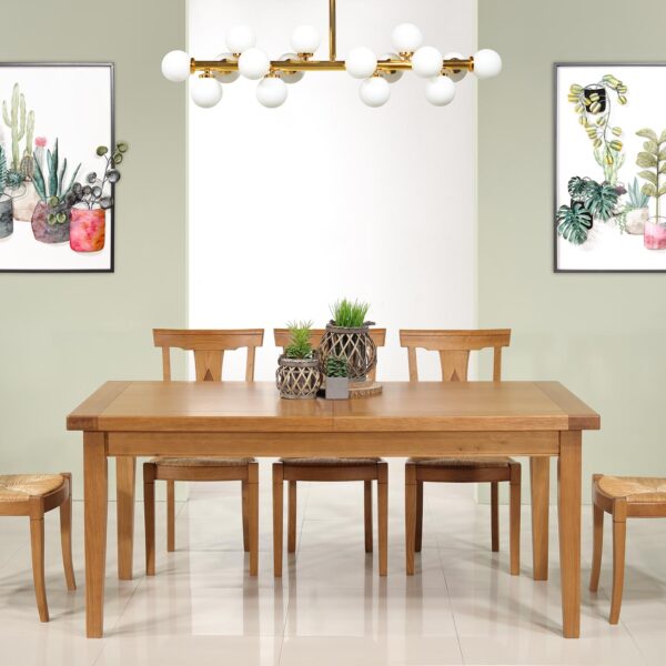 Table de Ferme Rectangulaire Francois, réalisée en Chêne massif  180*90 + 2 allonges de 40 cm