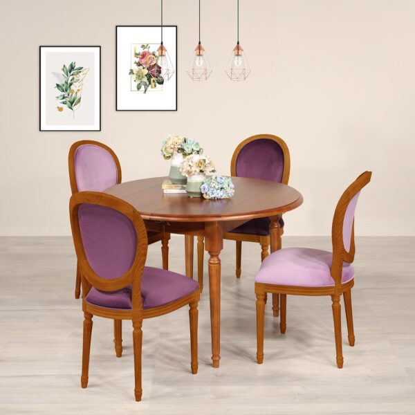 Table ronde à volets réalisée en Merisier Massif de style Louis XVI Diamètre 120 avec 7 allonges de 40 cm