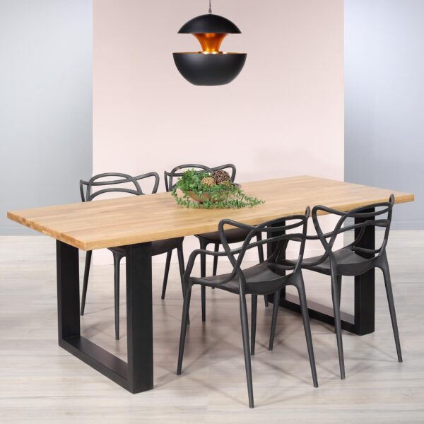 Table rectangulaire Yvan réalisée en Chêne massif 200x95 Plateau Fixe Plateau chêne Naturel Piètement chêne brossé Noir