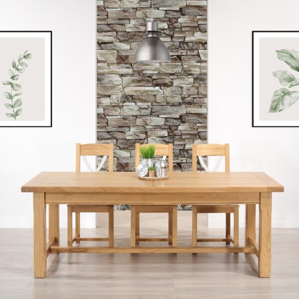 Table de Ferme Axel réalisée en Chêne Massif 220x100 + 2 allonges de 45 cm Pieds Chanfreins